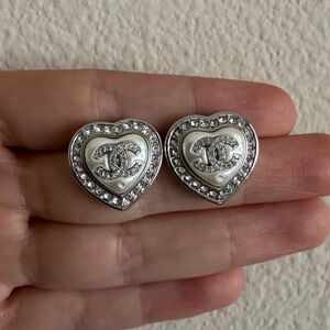 🤍 Chanel Heart CC Crystal Earrings✨